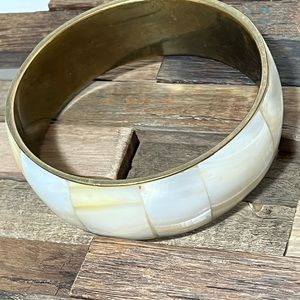 Gorgeous Vintage Mother of Pearl  Brass Wide Bangle Cuff Bracelet Boho Classy